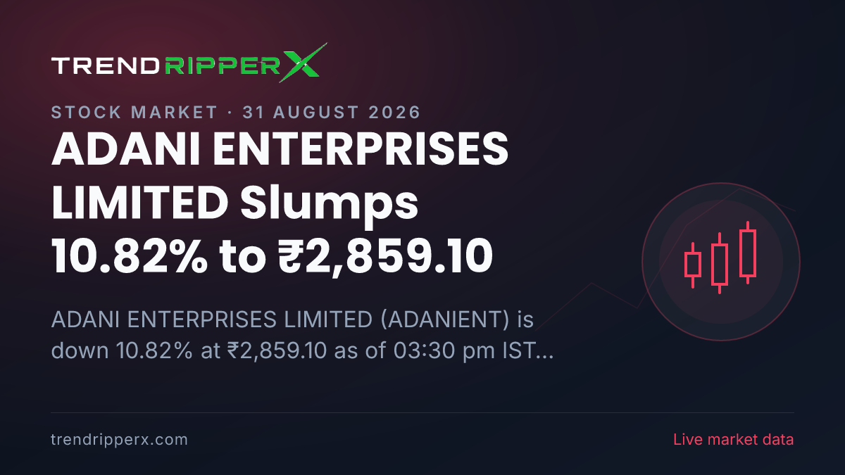 Breaking: ADANI ENTERPRISES LIMITED Slumps 10.82% to ₹2,859.10 on 31 August 2026