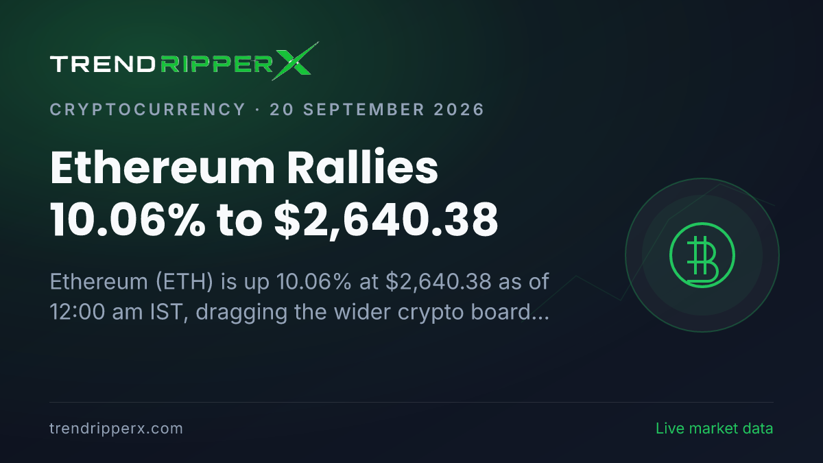 Breaking: Ethereum Rallies 10.06% to $2,640.38 (20 September 2026)