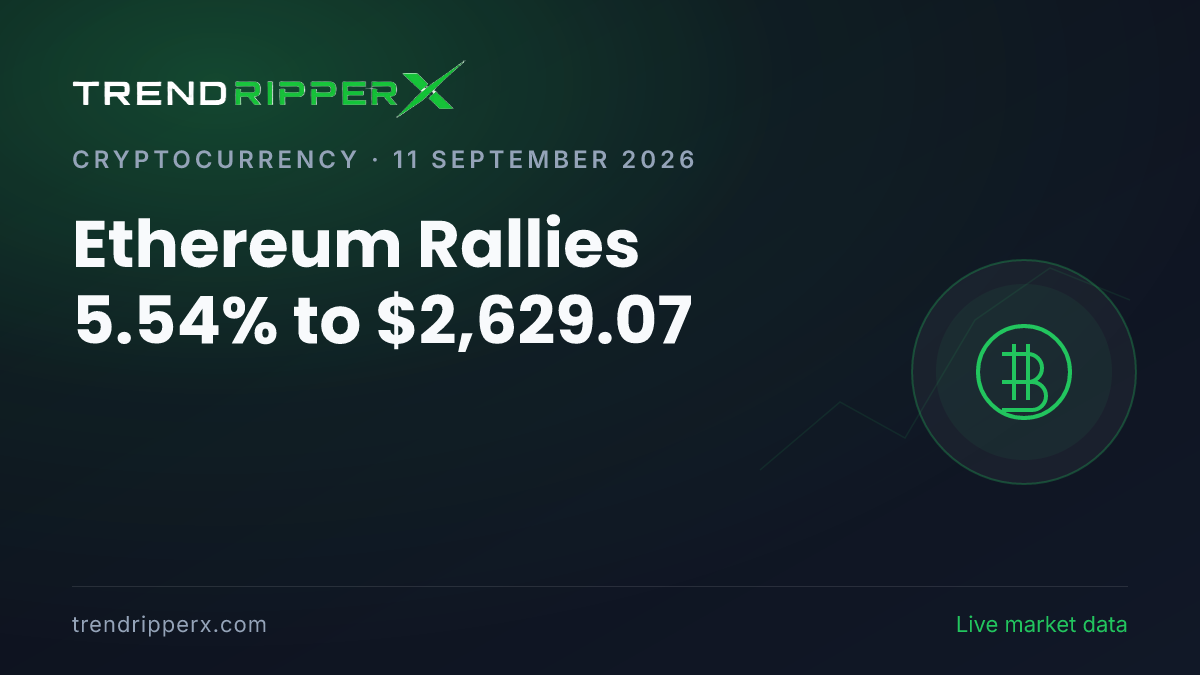 Breaking: Ethereum Rallies 5.54% to $2,629.07 (11 September 2026)