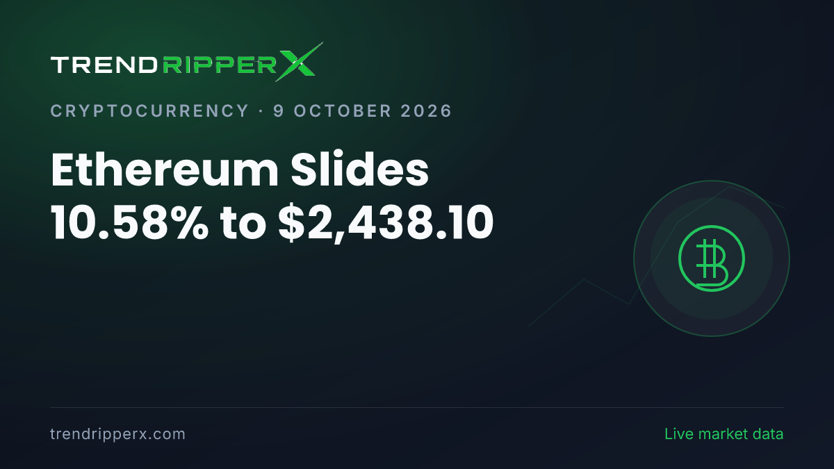 Breaking: Ethereum Slides 10.58% to $2,438.10 (9 October 2026)