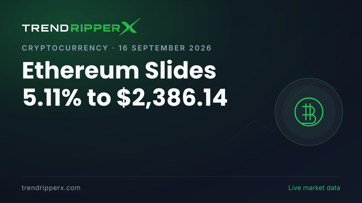 Breaking: Ethereum Slides 5.11% to $2,386.14 (16 September 2026)