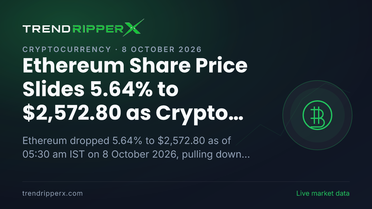 Ethereum Share Price Slides 5.64% to $2,572.80 as Crypto Market Drops