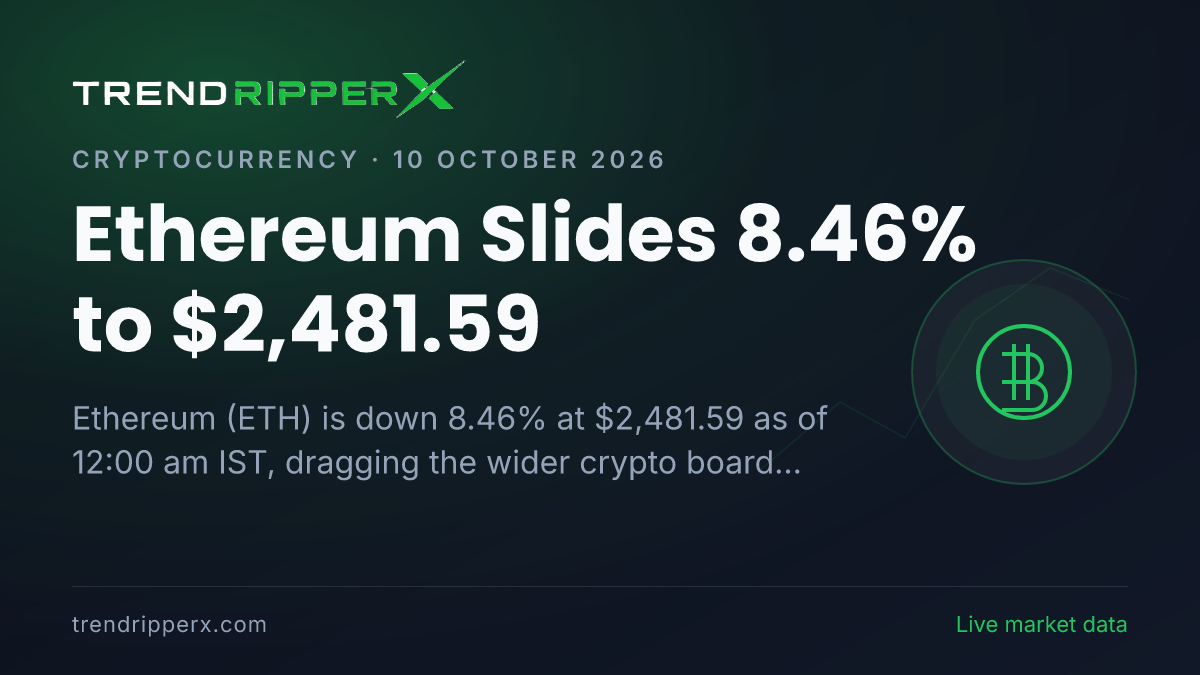 Breaking: Ethereum Slides 8.46% to $2,481.59 (10 October 2026)