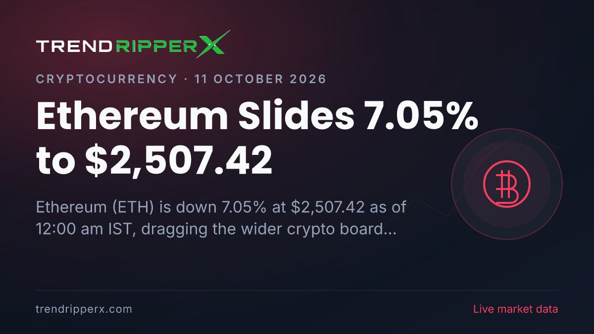 Breaking: Ethereum Slides 7.05% to $2,507.42 (11 October 2026)