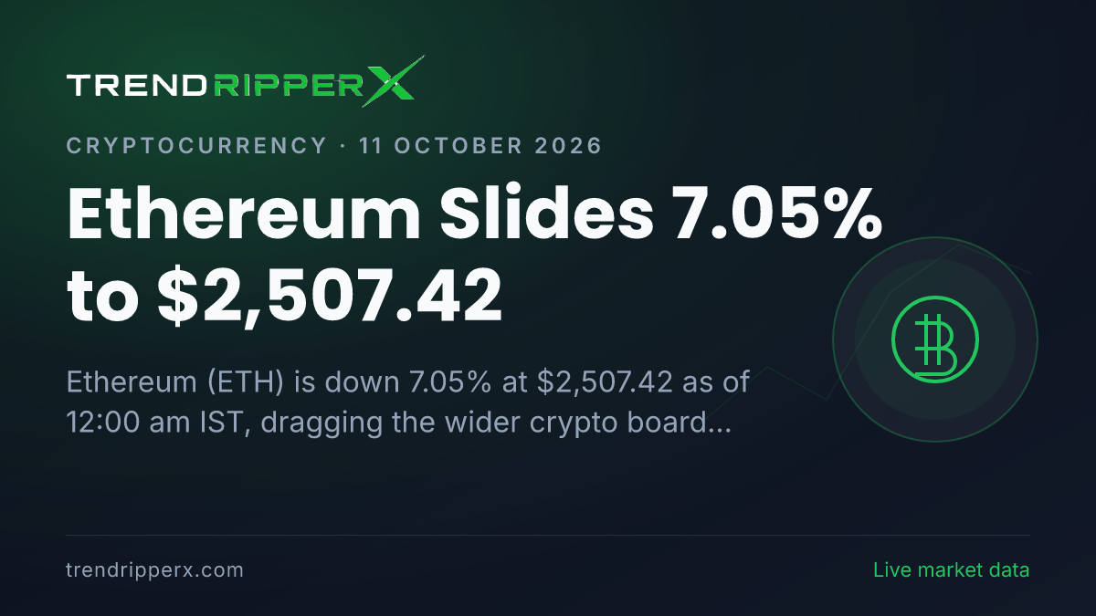 Breaking: Ethereum Slides 7.05% to $2,507.42 (11 October 2026)