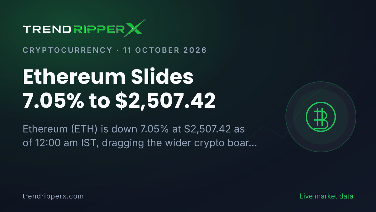 Breaking: Ethereum Slides 7.05% to $2,507.42 (11 October 2026)