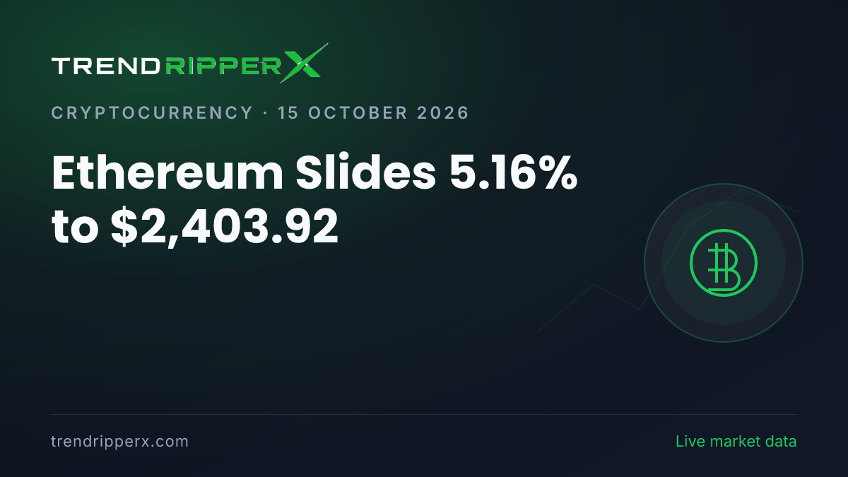 Breaking: Ethereum Slides 5.16% to $2,403.92 (15 October 2026)