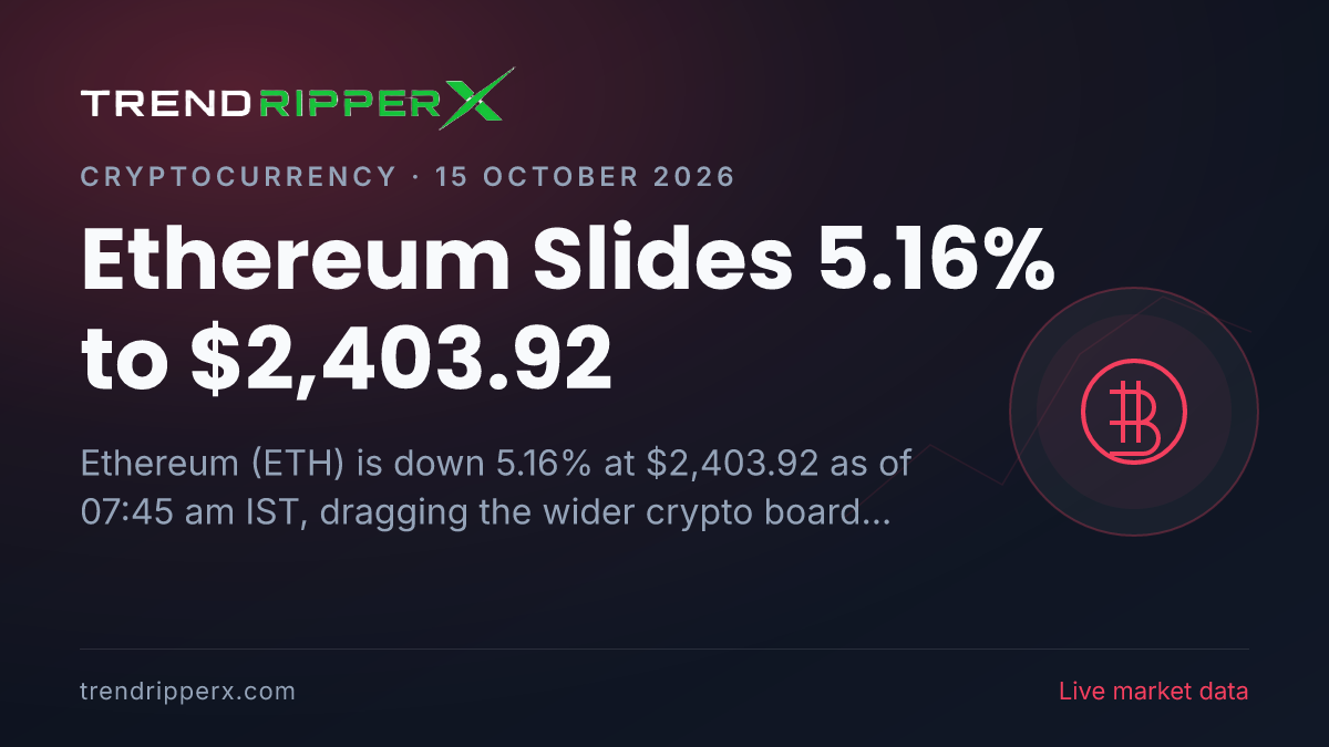 Breaking: Ethereum Slides 5.16% to $2,403.92 (15 October 2026)