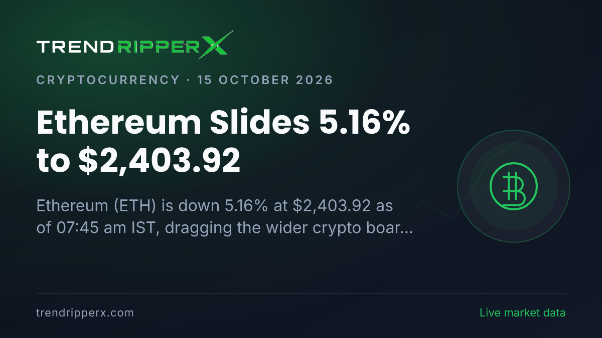 Breaking: Ethereum Slides 5.16% to $2,403.92 (15 October 2026)
