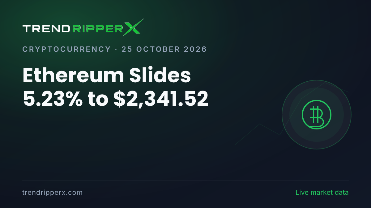 Breaking: Ethereum Slides 5.23% to $2,341.52 (25 October 2026)