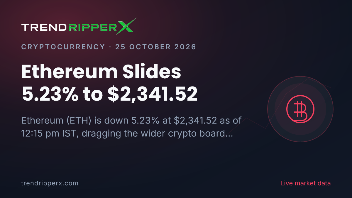 Breaking: Ethereum Slides 5.23% to $2,341.52 (25 October 2026)
