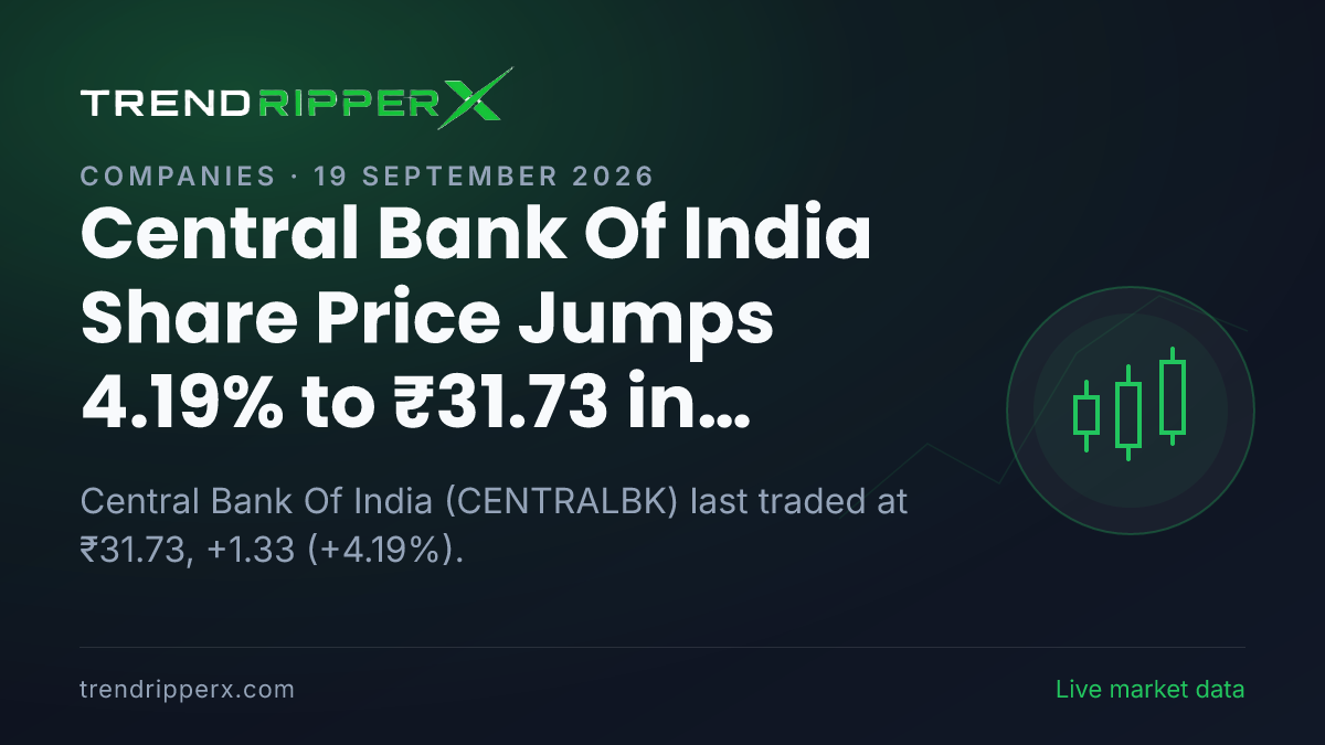 Central Bank Of India Share Price Jumps 4.19% to ₹31.73 in Friday's Session — Volumes, 52-Week Range and What to Watch Next