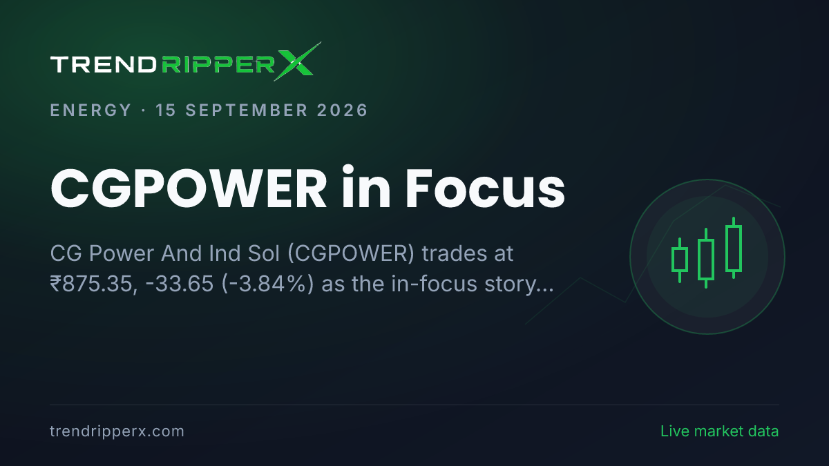 CGPOWER in Focus: CG Power And Ind Sol Share Price Drops 3.84% to ₹875.35 on Rising Newsflow