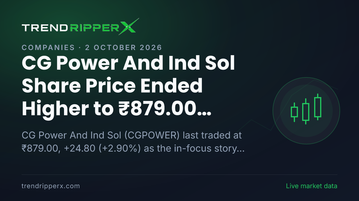 CG Power And Ind Sol Share Price Ended Higher to ₹879.00 After Today's Close — Volumes, 52-Week Range and What to Watch Next