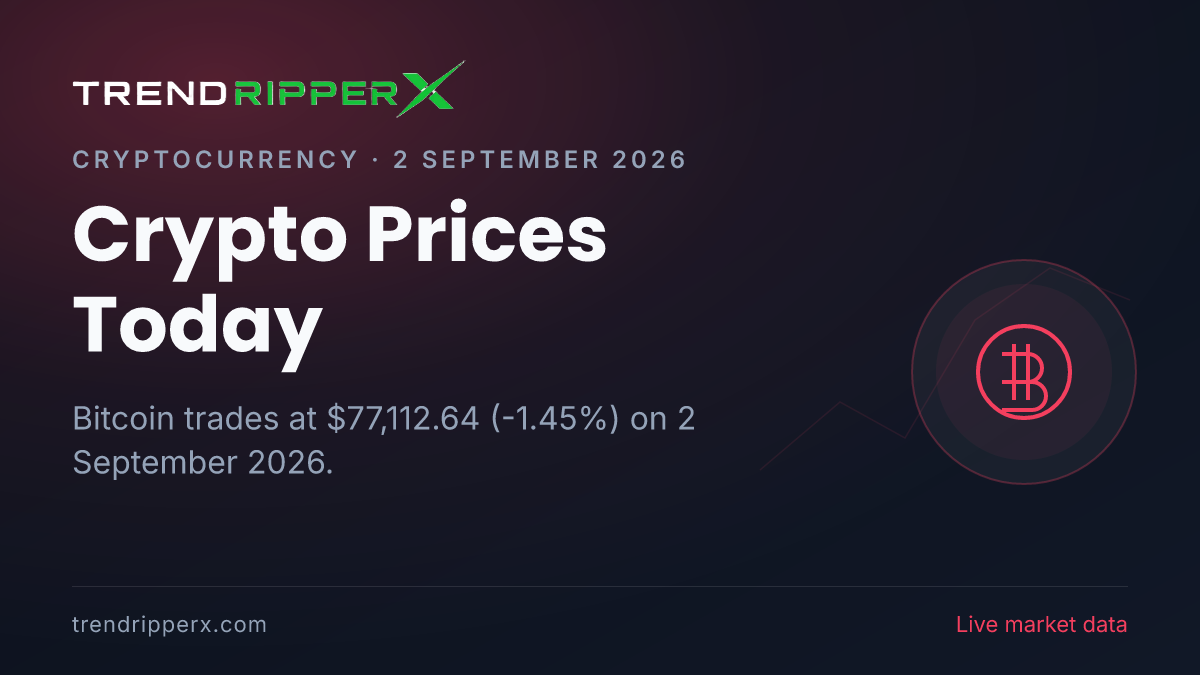 Crypto Prices Today (2 September 2026): Bitcoin Falls to $77,112.64