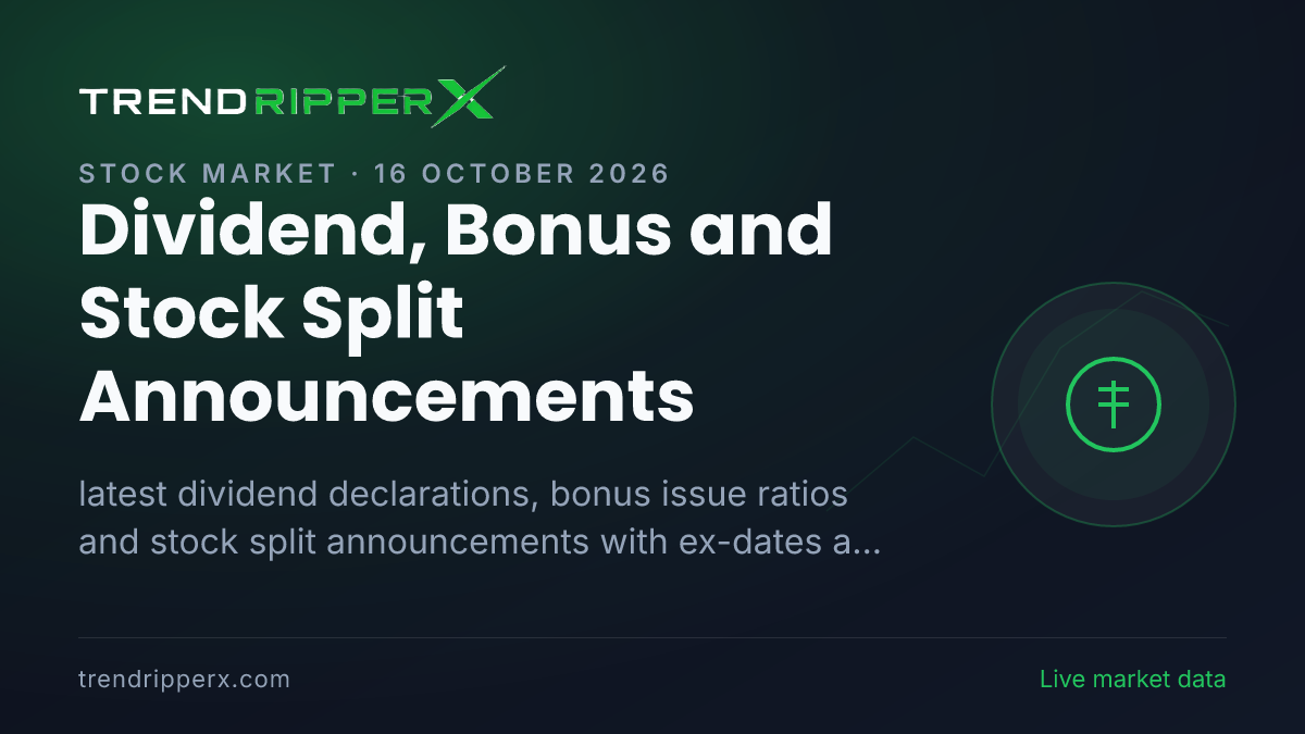 Dividend, Bonus and Stock Split Announcements (16 October 2026): 6 Dividends, No Bonus Issues, 3 Splits