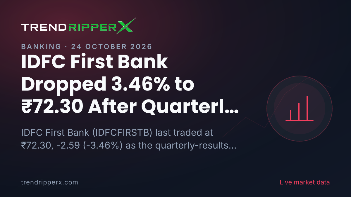 IDFC First Bank Dropped 3.46% to ₹72.30 After Quarterly Results Update — Levels, Volumes and the Follow-Up to Track