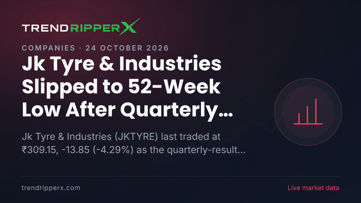 Jk Tyre & Industries Slipped to 52-Week Low After Quarterly Results Update — Levels, Volumes and the Follow-Up to Track