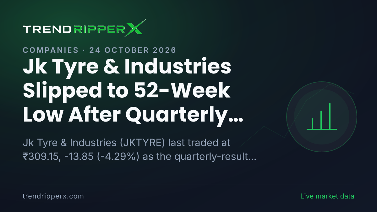Jk Tyre & Industries Slipped to 52-Week Low After Quarterly Results Update — Levels, Volumes and the Follow-Up to Track
