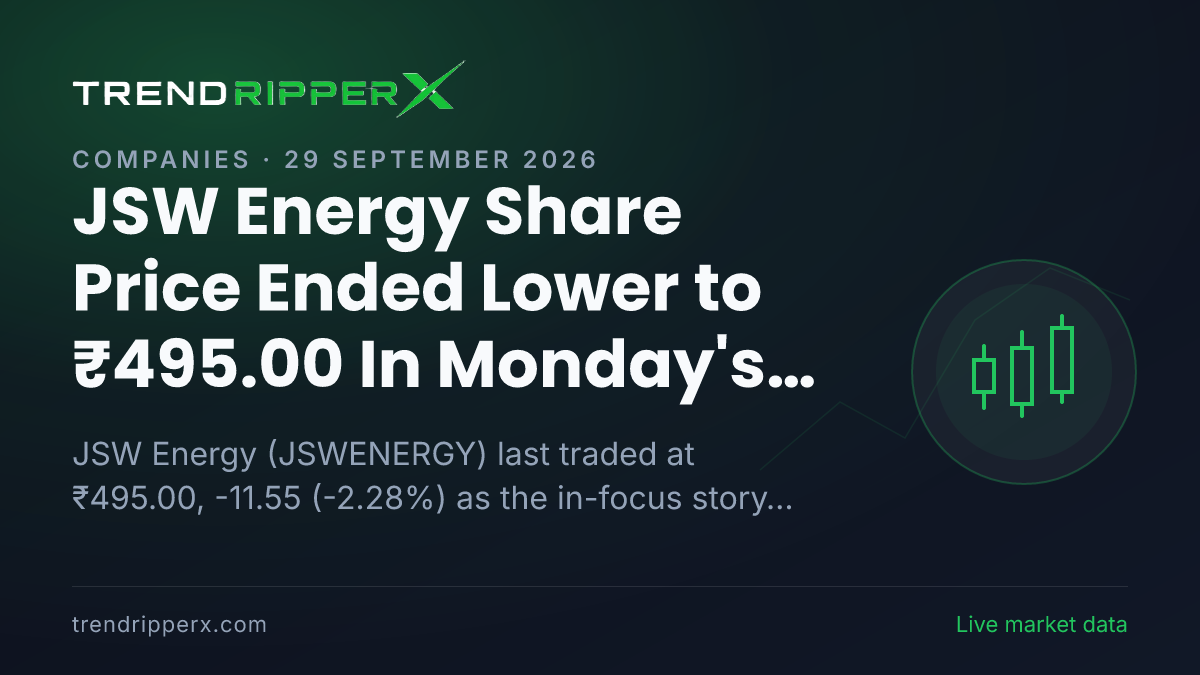 JSW Energy Share Price Ended Lower to ₹495.00 In Monday's Session — Volumes, 52-Week Range and What to Watch Next