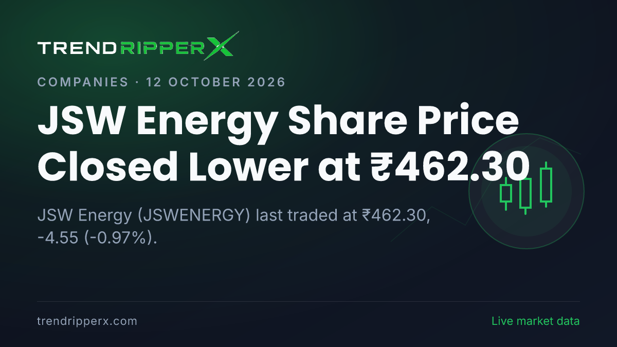 JSW Energy Share Price Closed Lower at ₹462.30: What Is Driving JSWENERGY In Friday's Session, and the Levels That Matter