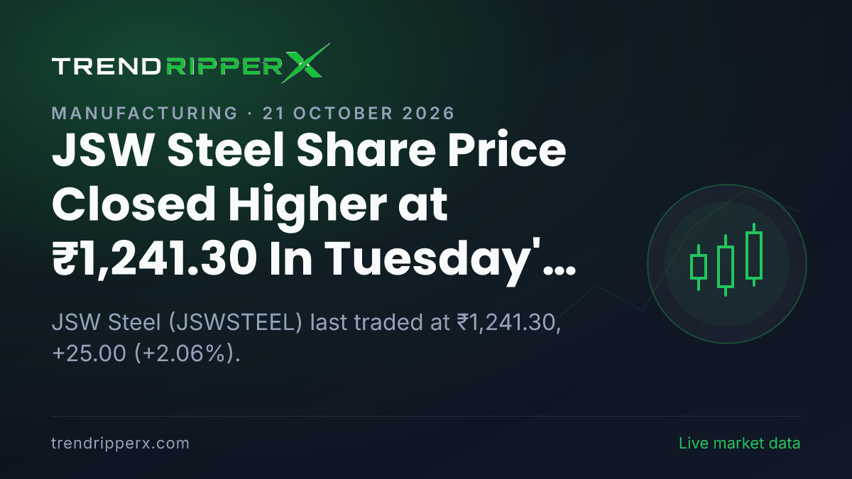 JSW Steel Share Price Closed Higher at ₹1,241.30 In Tuesday's Session — Volumes, 52-Week Range and What to Watch Next