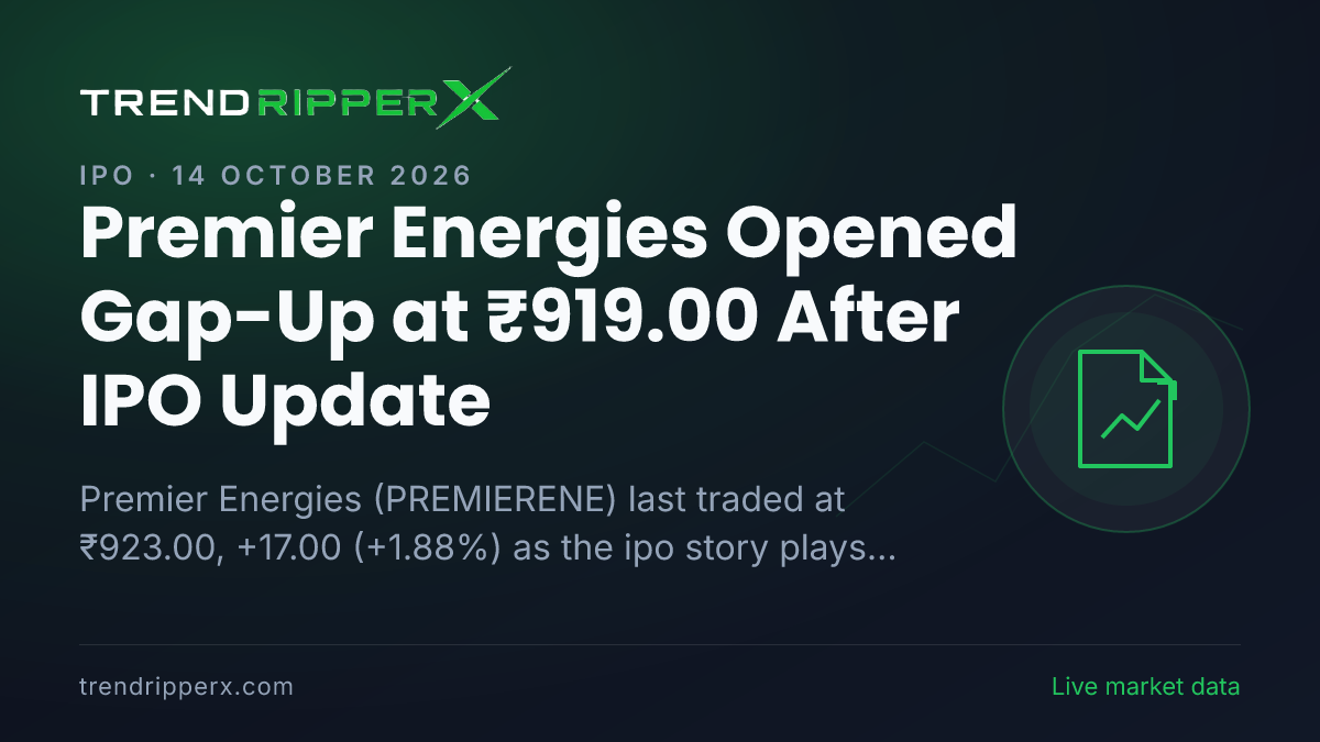 Premier Energies Opened Gap-Up at ₹919.00 After IPO Update — Levels, Volumes and the Follow-Up to Track
