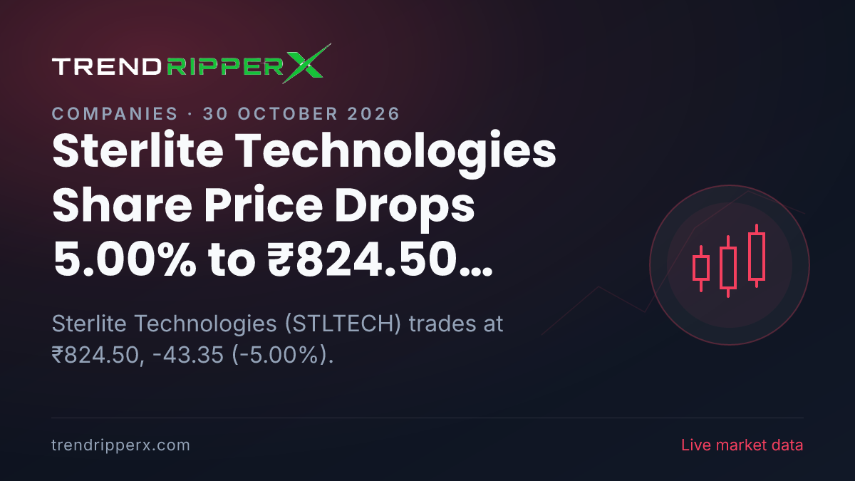 Sterlite Technologies Share Price Drops 5.00% to ₹824.50 Today — Volumes, 52-Week Range and What to Watch Next