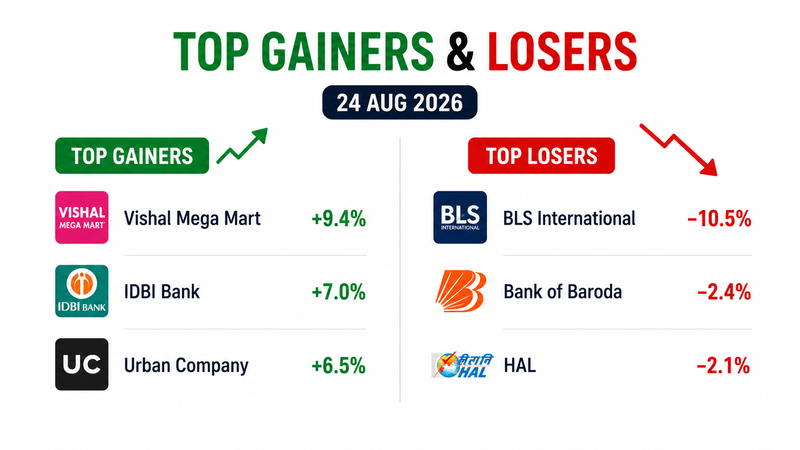 Top Gainers & Losers Today: BLS International, Balrampur Chini, HAL and Bank of Baroda Among Major Decliners