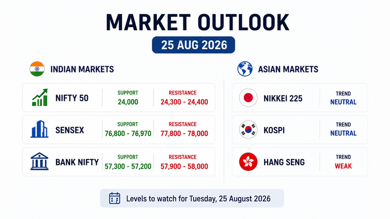 Stock Market Prediction for 25 August 2026: Key Nifty, Sensex, Bank Nifty, Nikkei and KOSPI Levels to Watch